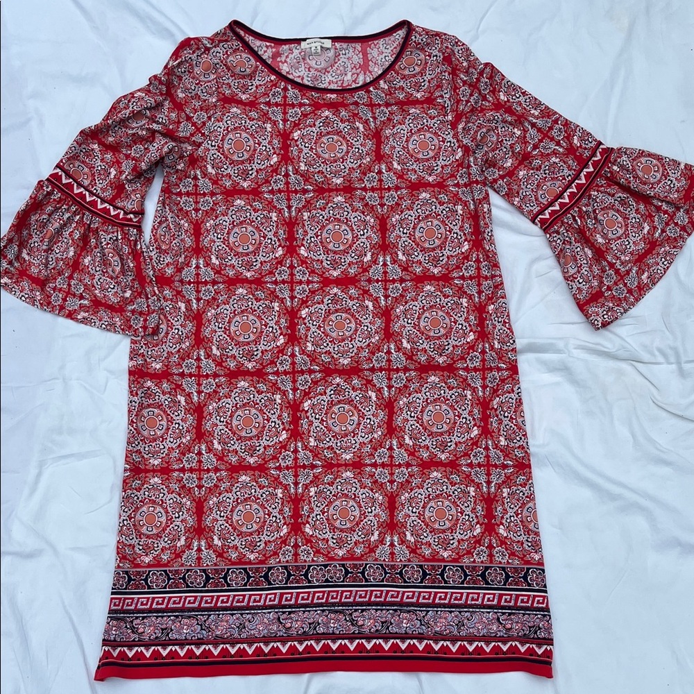 Max Studio Red Floral Medallion Scoop-Neck Dress